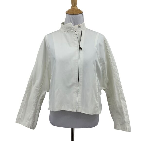 Jarbo Jacket Women 10/12 White Full Zip Snap Boxy Double Lined Structured Crop - Picture 1 of 15